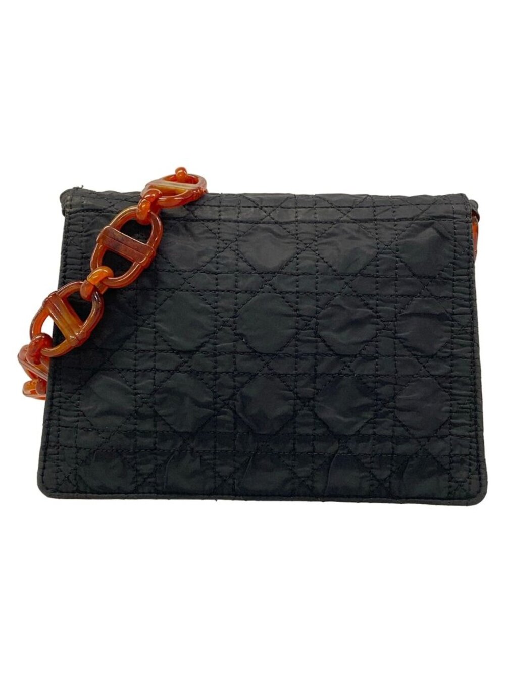 Dior Shoulder Bag Cannage Stitch Black Brown Plastic Chain